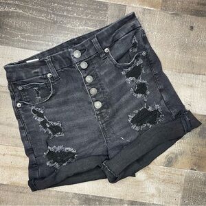 American Eagle Distressed Black Curvy Super Hi-Rise Shortie size 6